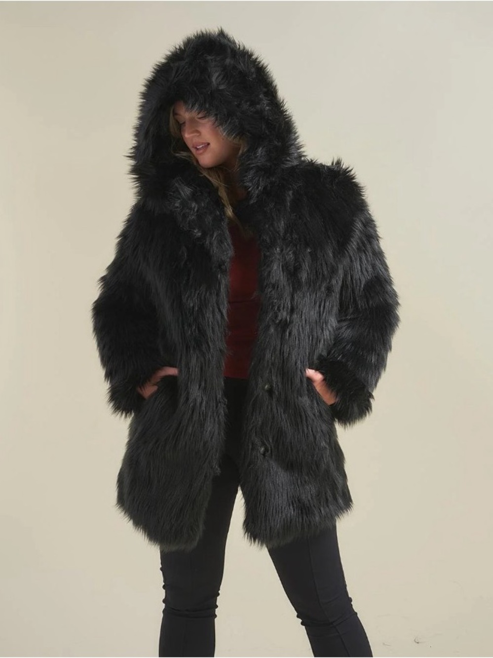Spirithoods Black Wolf Faux Fur Hooded Coat w ears